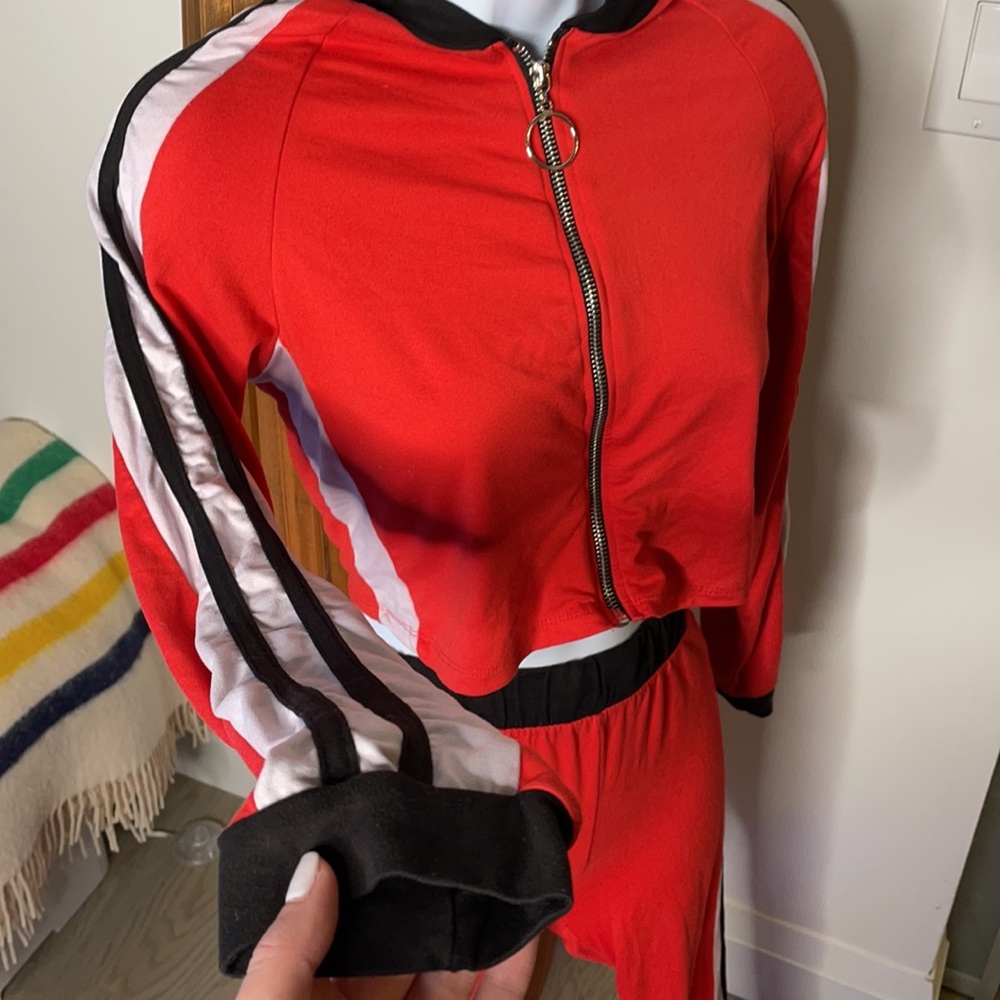 Urban Planet Red and Black Striped Jogger Set